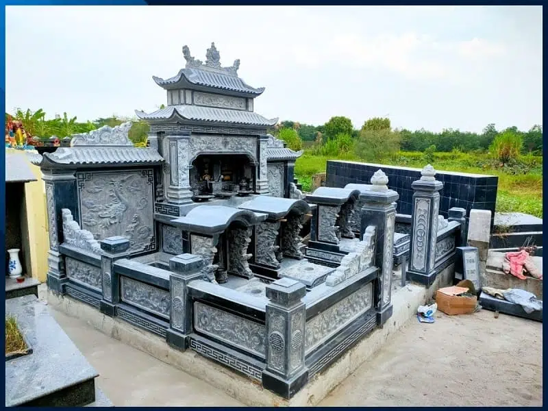 mộ đá mái vòm bằng đá xanh đen thiết kế đơn giản tinh tế